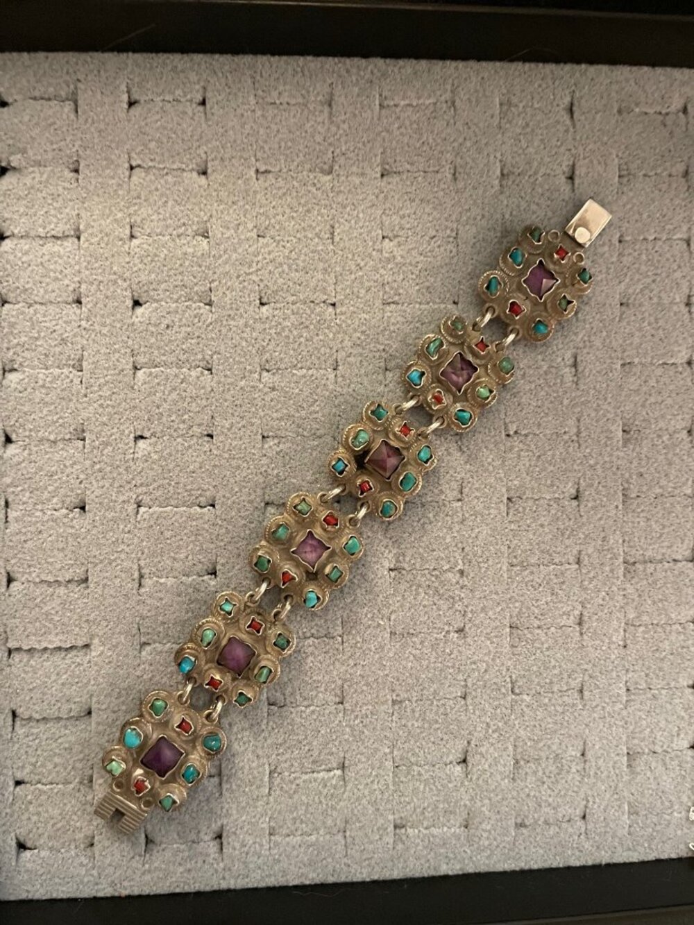 Vintage Sterling Bracelet Taxco MATL TP-102 MEXICO VALLADERES Amethyst Coral - Picture 2 of 14